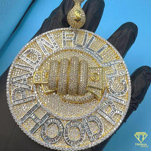 Custom Iced Out "BANDNFULLHOOD" Pendant Hip Hop <b>Gavel</b> Medallion VVS Lab Grown Diamond in 925 Sterling Silver Charm - Product Image 1