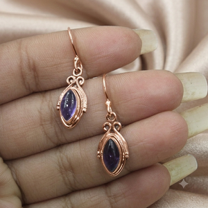 Pendientes de Aro de Plata de Ley 925 con Amatista Natural, Hechos a Mano, con Gema Marquise, Estilo Boho, Chapados en Oro, OEM, ODM, Venta al por Mayor, Regalo - Product Image 5