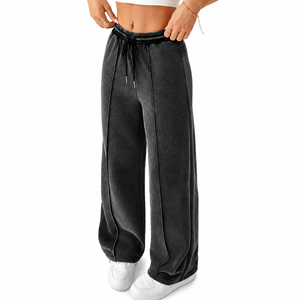 Pantalon de survêtement en molleton pour femme, taille haute, coupe large, décontracté, avec cordon de serrage, couleur unie, longueur intégrale, pour l'automne - Product Image 3