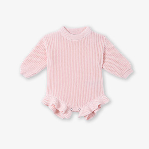 Mono de punto con volantes para bebé niña, 100% algodón, color liso, invierno, ODM y OEM, ropa de punto infantil de Vietnam, secado rápido, botones YKK - Product Image 4