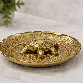 ถาดเต่าทองเหลืองชุบทอง ลายสัตว์นูนแบบวงกลม ของตกแต่งบ้าน งานฝีมือโลหะ - Product Image 4