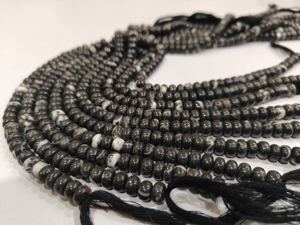 Perles rondes en jaspe noir et blanc naturel, lisses, 8 mm, vendues par brin de 8 pouces de long - Product Image 2