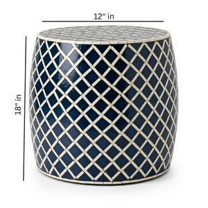 Table d'appoint industrielle en os incrusté, couleur personnalisée, motif géométrique en treillis, tabouret tambour fait main pour entrée et chambre à coucher - Vente en gros - Product Image 2