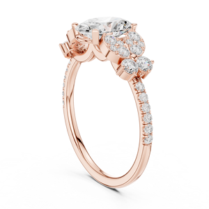 Bague de fiançailles en or rose avec diamant taille ovale, design floral en grappe, bijoux de style classique pour femme - Product Image 2