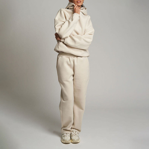 Ensemble de survêtements pour femmes de haute qualité, couleurs unies, coupe ample, pantalon à taille haute élastique, hauts, deux pièces, pour l'hiver - Product Image 1