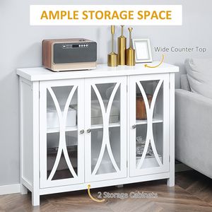 Credenza Moderna Bianca con Ante in Vetro, Mobile da Cucina con Spazio di Archiviazione per Sala da Pranzo o Camera da Letto - Product Image 4