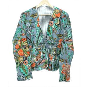 High Quality Breathable Eco-Friendly Knitted Floral Block Printed Cotton <b>Quilted</b> Autumn Winter Women's Short <b>Jacket</b> Button Front - Product Image 6