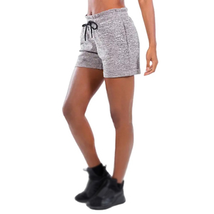 Shorts en jean gris chiné taille haute pour femme - Shorts en jean de coton confortables avec cordon de serrage et poches - Décontracté - Product Image 3