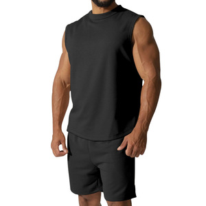 Ensemble de survêtement d'été 2 pièces sans manches de haute qualité, écologique, pour hommes, avec logo personnalisé, grandes tailles M-3XL, pour la gym - Product Image 3