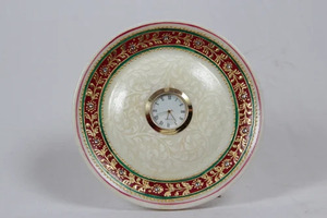 Decorative Ceramic <b>Plate</b> with Clock Ivory Floral Gold Rim Round <b>Wall</b> <b>Plate</b> for Home Wedding Gift - Product Image 1