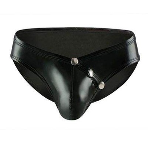 Jockstrap de Cuero para Hombre, Negro, Cintura Baja, Ropa Interior Sexy con Decoración de Remaches, Diseño Tentador - Product Image 1
