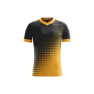 Camiseta Deportiva de Manga Corta con Cuello en V para Hombre, Diseño de Puntos en Degradado Negro y Amarillo, Tejido de Secado Rápido, Corte Regular - Product Image 1
