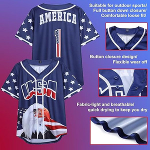 Camiseta de Béisbol Sublimada Personalizada de EE. UU. – Diseño Premium con Gráficos de Águila y Estrellas – Uniforme Patriótico de Equipo con Botones Completos - Product Image 2