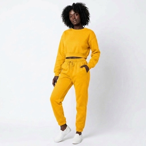 2 Piece Crop Sweatshirt Jogger Set Fleece Crew Neck <b>Matching</b> Tracksuit Drawstring Elastic Cuff Custom OEM Wholesale Manufacturer - Product Image 1