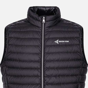 Men's Black Stand Collar Puffer Vest Zipper Closure Solid Color Windproof Casual Winter Outerwear 100% Polyester Hand Embroidery - Product Image 2