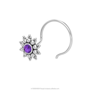 Pendiente de Nariz con Amatista Redonda en Plata de Ley 925, Estilo Indio, para Mujeres y Niñas - Product Image 2