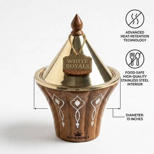 Luxury Ramadan Wooden Hotpot Casserole with Conical <b>Lid</b> & Mother of Pearl Inlay Premium Arabesque Food Warmer for Gulf Wholesale - Product Image 4