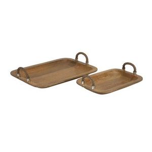Plateau de service en bois en gros, cadeau de Noël, plateau décoratif rond attrayant avec poignée en corde, plateau de service, articles ménagers, vaisselle - Product Image 4