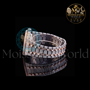 Montre de luxe pour homme en acier inoxydable avec diamants, 42 mm, ronde, mouvement mécanique ETA, analogique, verre saphir, fermoir déployant - Product Image 2