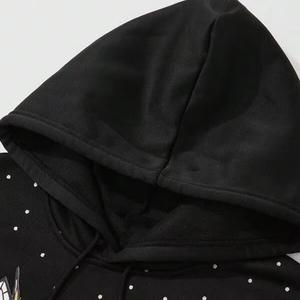เสื้อฮู้ดดี้ทรงโอเวอร์ไซส์แบบตัดเย็บลายเพชร พร้อมดีไซน์ประดับคริสตัล ผ้าฟลีซหนานุ่ม บริการ ODM สำหรับแบรนด์สตรีทแวร์ - Product Image 2