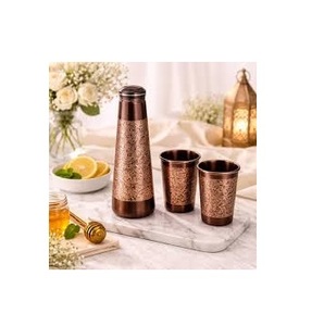 Botella de Agua de Cobre Martillado con 2 Tazas, Diseño Vintage, Juego de Bebidas Ecológico para el Hogar - Product Image 1