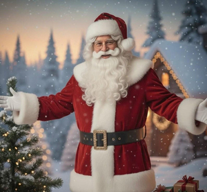 Disfraz de Papá Noel de Terciopelo Rojo con Barba de Piel Blanca, Sombrero y Bolsa de Regalo para Fiestas Navideñas, Actuaciones, Precio Económico, OEM - Product Image 1