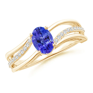 <b>Top</b> Quality 14K Pure Gold Solitaire Oval Cut Natural Tanzanite Bypass Ring with Diamond Accent Fine Jewelry Handmade Custom Ring - Product Image 1
