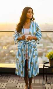 Kimono de algodón estilo bohemio, estampado a mano, bata de lujo para mujer, ligero, para estar en casa y para la playa, camisón de algodón tipo kimono. - Product Image 2