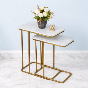 Contemporary Cast Aluminum Bar <b>Table</b> Set Sleek Dual Tier Design Marble Top Look <b>Space</b> <b>Saving</b> Frame Durable Luxury Living Accent - Product Image 1