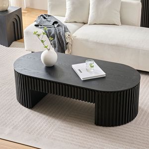 51.18 ''metà del secolo moderno tavolo da caffè ovale in legno con cassetto unico salotto mobili tavolo da tè nero - Product Image 3