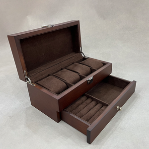 Boîte à montres et bijoux en bois de luxe, logo personnalisé, boîte de rangement multifonction avec tiroir pour montre, collier, bague - Product Image 1