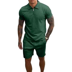 Conjunto de 2 piezas de camiseta y pantalón corto de algodón personalizado para hombre, talla grande, con cremallera, estilo polo, para verano, venta al por mayor - Product Image 6