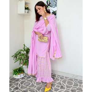 Conjunto de Traje de Chifón Rosa Lavanda para Mujer con Dupatta, Talla XS - Product Image 2