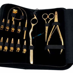 Kit d'outils professionnels pour extensions de cheveux, finition dorée, avec pinces, ciseaux, rasoir, aiguille à boucle, pour usage en salon - Product Image 1