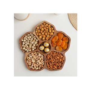 Bandeja moderna hecha a mano con forma de hoja antigua, de madera, para frutos secos, utensilio de cocina con compartimentos para uso en catering. - Product Image 5