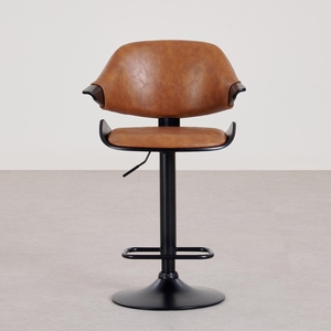Viva Brown PU <b>Leather</b> Adjustable Bar Chair Modern Contemporary Design Counter Height <b>Stool</b> with Cushioned Seat Metal Frame - Product Image 3