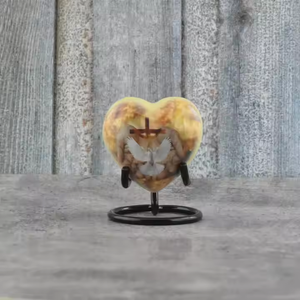 Cremation Heart Urns Brass Classic Jesus <b>Sticker</b> Design <b>Metal</b> Handcrafted With Stand Cremation Heart Urns By Falah International - Product Image 1