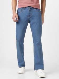 Jeans de Mezclilla para Hombre, Corte Recto, Lavado Medio, Azul, Cintura Alta, Ajuste Regular, Pantalones Casuales 100% Algodón, Corte Bootcut, Invierno-Primavera - Product Image 4