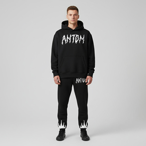 Ensemble de survêtement décontracté pour homme et unisexe de haute qualité, pantalon de survêtement et sweat-shirt à capuche léger 100% coton, logo personnalisé - Product Image 2