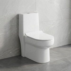 WC monobloc en céramique blanc brillant de luxe, design moderne, cuvette de toilette à siphon pour salle de bain - Product Image 3
