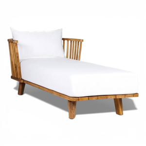 Chaise longue d'extérieur en teck massif de style luxueux avec coussins, résistante aux UV, finition naturelle, pour hôtels et hôpitaux - Product Image 1