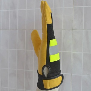 Men's Full Finger Tactical Gloves With Reflective Stripe Adjustable Wrist <b>Strap</b> Leather Outdoor Protection - Product Image 3