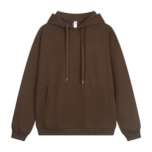 Sudadera con Capucha Extra Grande para Hombre, de Felpa, Color Marrón Sólido, de Algodón, Informal, para Otoño - Product Image 1