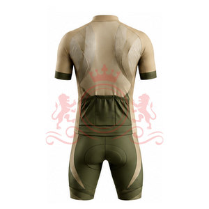 Ensemble maillot et short de cyclisme pour homme, beige avec accents vert olive, respirant, en polyester, design sans couture, pour adultes - Product Image 3