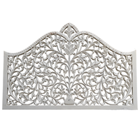 Tête de lit Queen Artisanale Intelligente en Bois Sculpté et Lumineuse, Meuble de Chambre d'Appartement avec Motif Feuille de Texas