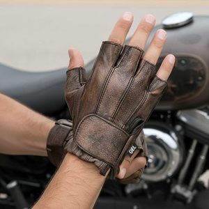 Custom Genuine Leather Half Finger Motorcycle Driving Gloves Soft Breathable Anti Slip Outdoor Sports Gloves for Men - Product Image 5