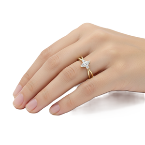 Bague de fiançailles minimaliste à trois pierres en diamant de laboratoire, or massif 10K 14K, diamants de laboratoire taille marquise et ronde, avec bande torsadée - Product Image 6