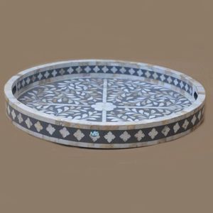 Plateaux à vaisselle classiques de luxe en résine incrustée, durables |   Table d'appoint portable artisanale, écologique et compatible lave-vaisselle pour la maison - Product Image 5