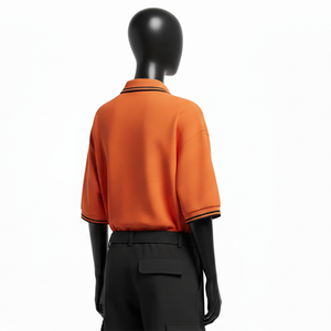 Polo de Piqué de Algodón Premium Transpirable para Mujer, 240 GSM, Naranja y Negro, Cuello Acanalado, Logotipo Personalizado con Transferencia Térmica, Camiseta Polo para Mujer - Product Image 5