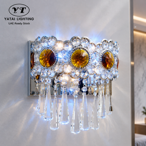 Aplique de pared moderno de cristal cromado con dos bombillas E14, LED azul, con interruptor de tres colores para dormitorio, hotel, pasillo - Product Image 1